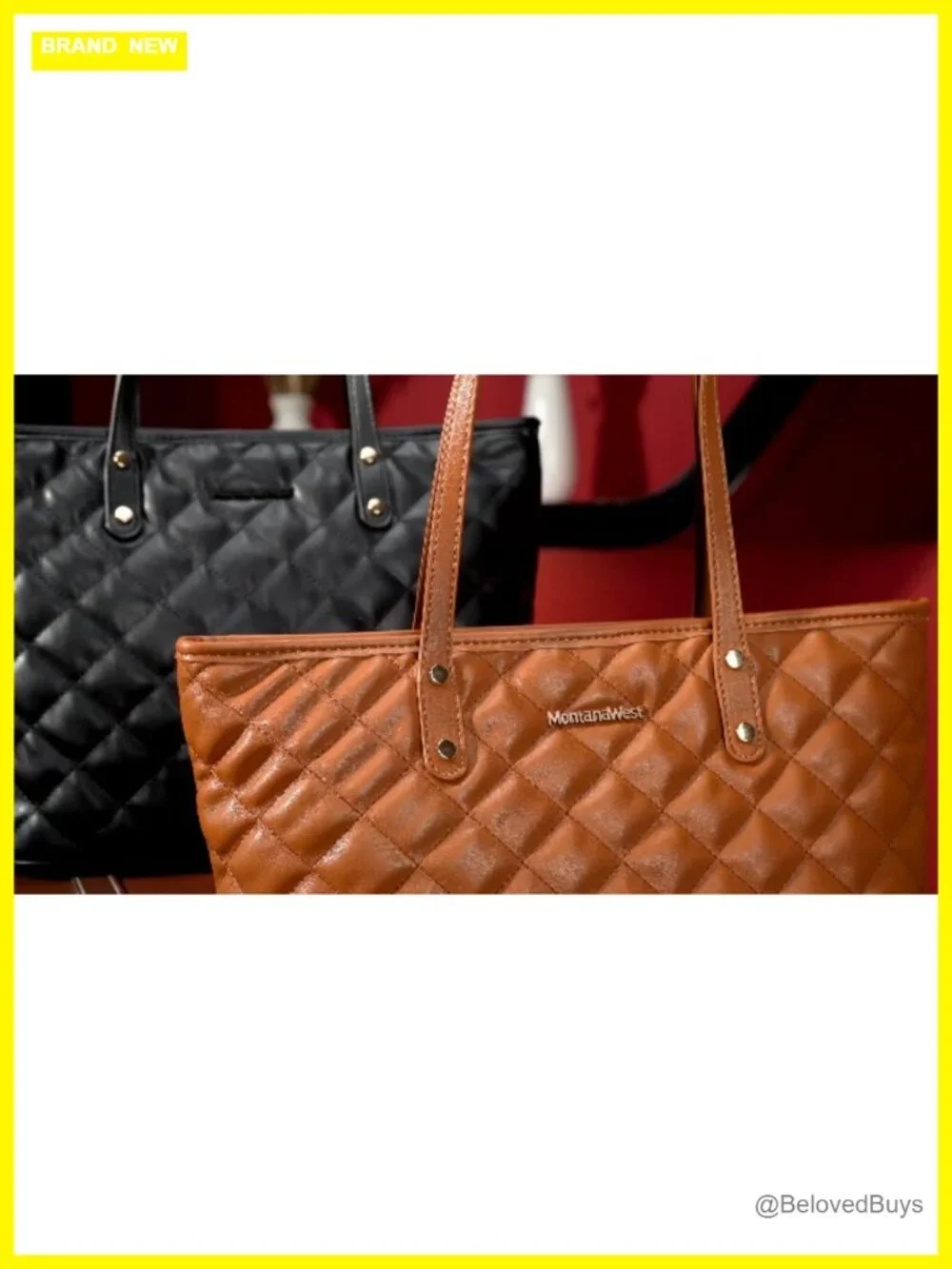 Quilted Vegan Leather Tote Bag with Top Zipper Shoulder Handbag for Women